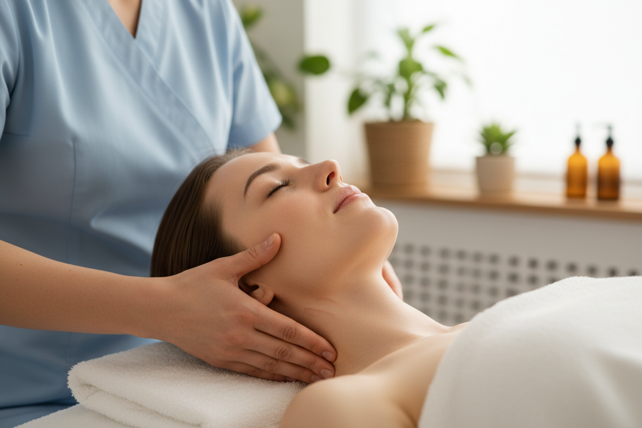someone receiving a lymphatic neck massage