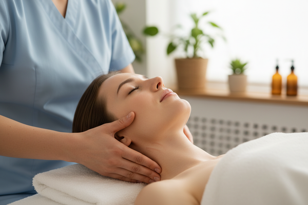 someone receiving a lymphatic neck massage
